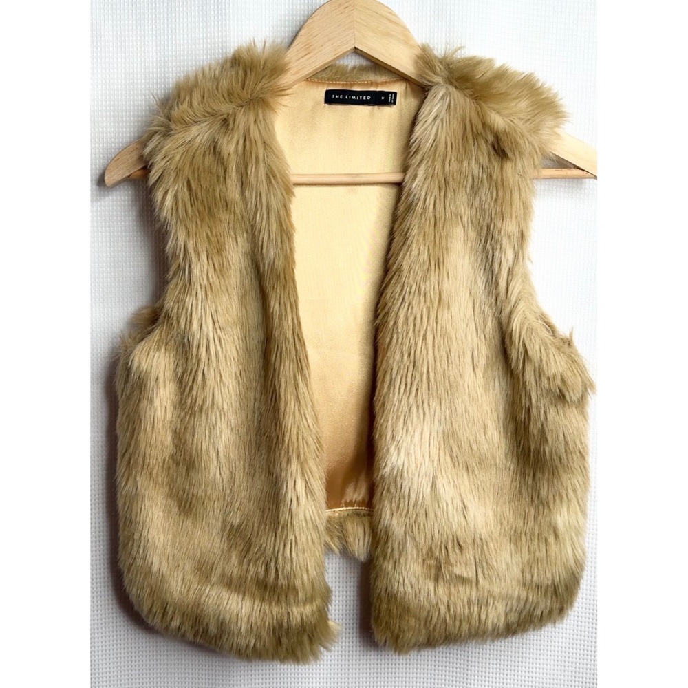 The Limited Vintage 2005 Tan Faux Fur Vest Mob Wife Retro Glam Old Money Cozy M